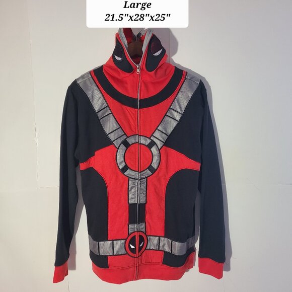 Marvel Deadpool Red/Black Full ZIp Hood Jacket/Cosplay Size Large - Picture 1 of 4